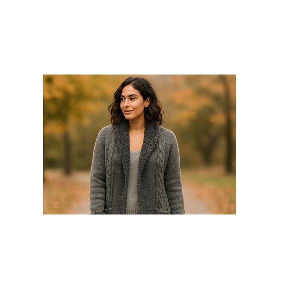 Anthropologie Sleeping On Snow Gray Cardigan Sweater Coat L Sherpa Lined - Picture 1 of 16